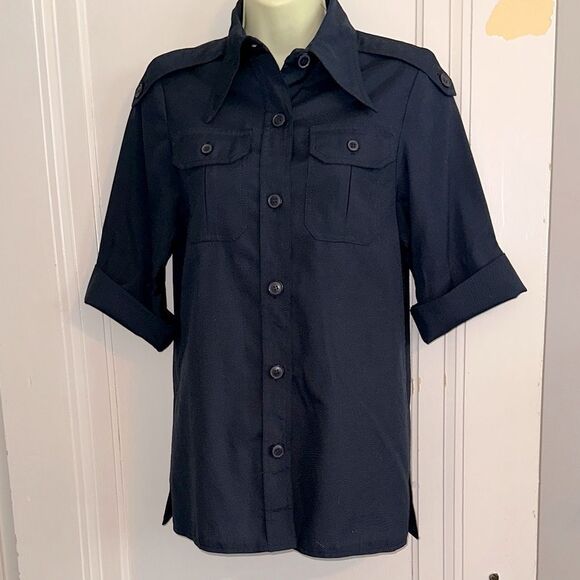 Vintage Tops - Vintage 70s Breckinridge Very Dark Navy Blue Military Look Short Sleeve Shirt‎